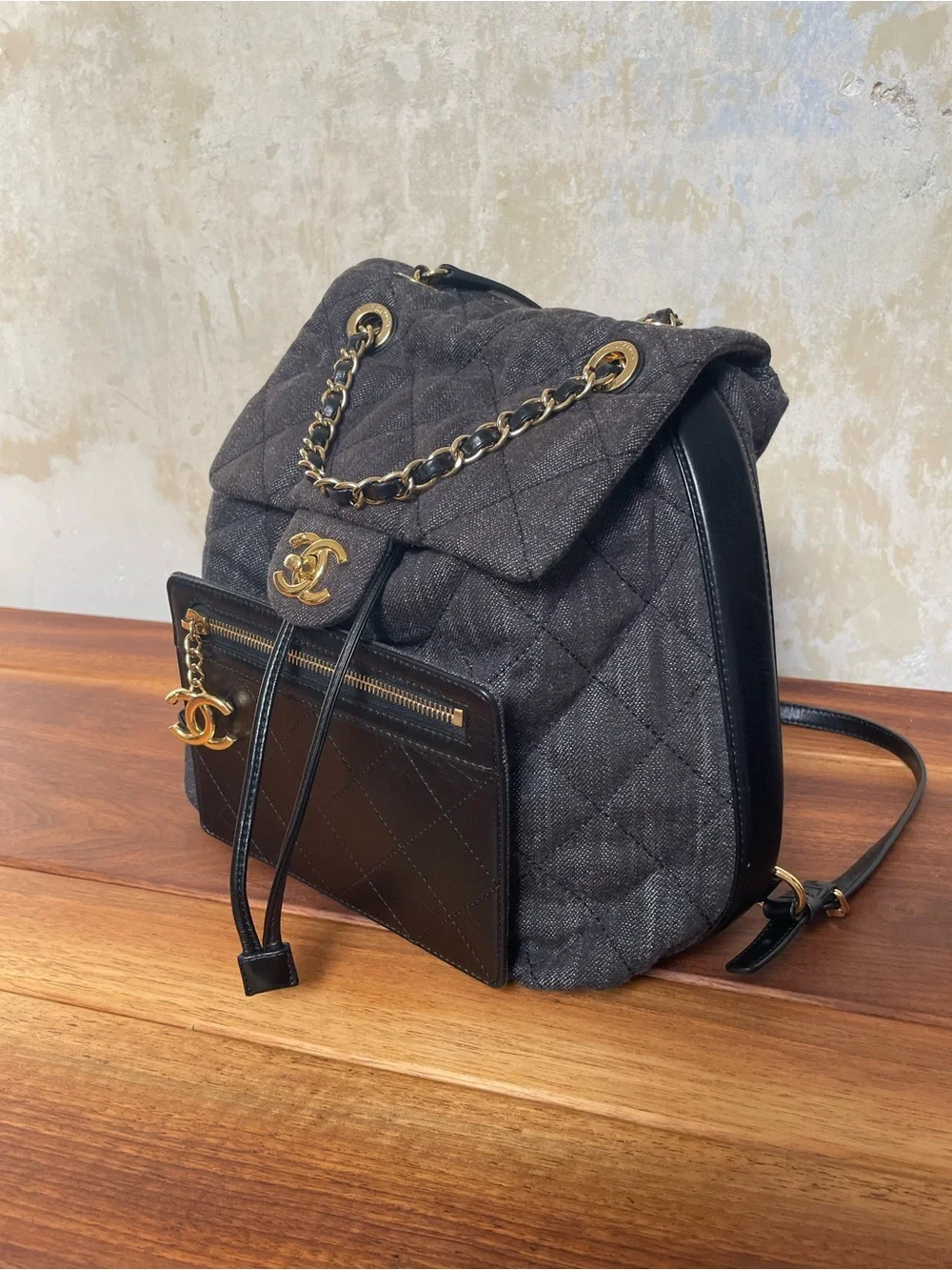 Chanel Washed Denim Calfskin Quilted Backpack 2016